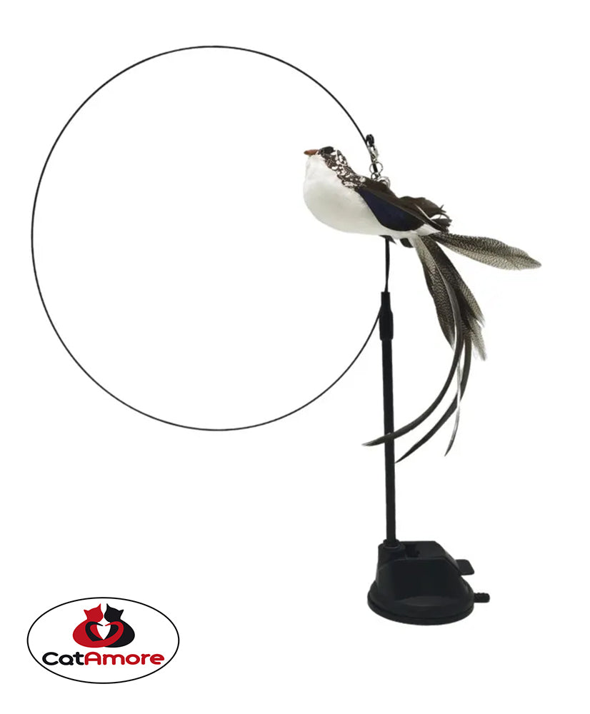 CatAmore interactieve kattenhengel met vogel en zuignap speelhengel belveer 95 cm lang