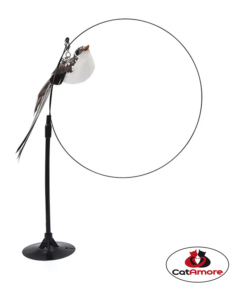 CatAmore interactieve kattenhengel met vogel en zuignap speelhengel belveer 95 cm lang