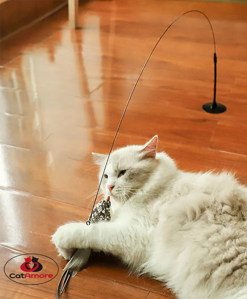 CatAmore interactieve kattenhengel met vogel en zuignap speelhengel belveer 95 cm lang