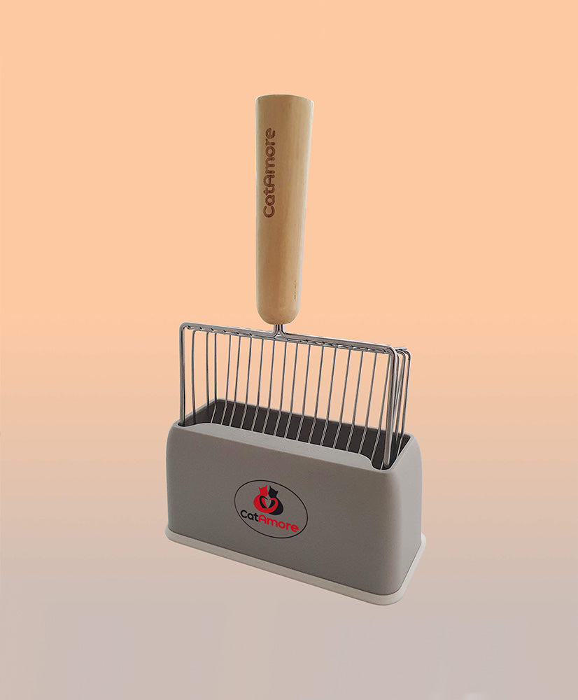 CatAmore XXL Kattenbakschep Metaal met Houten Handvat en Houder
