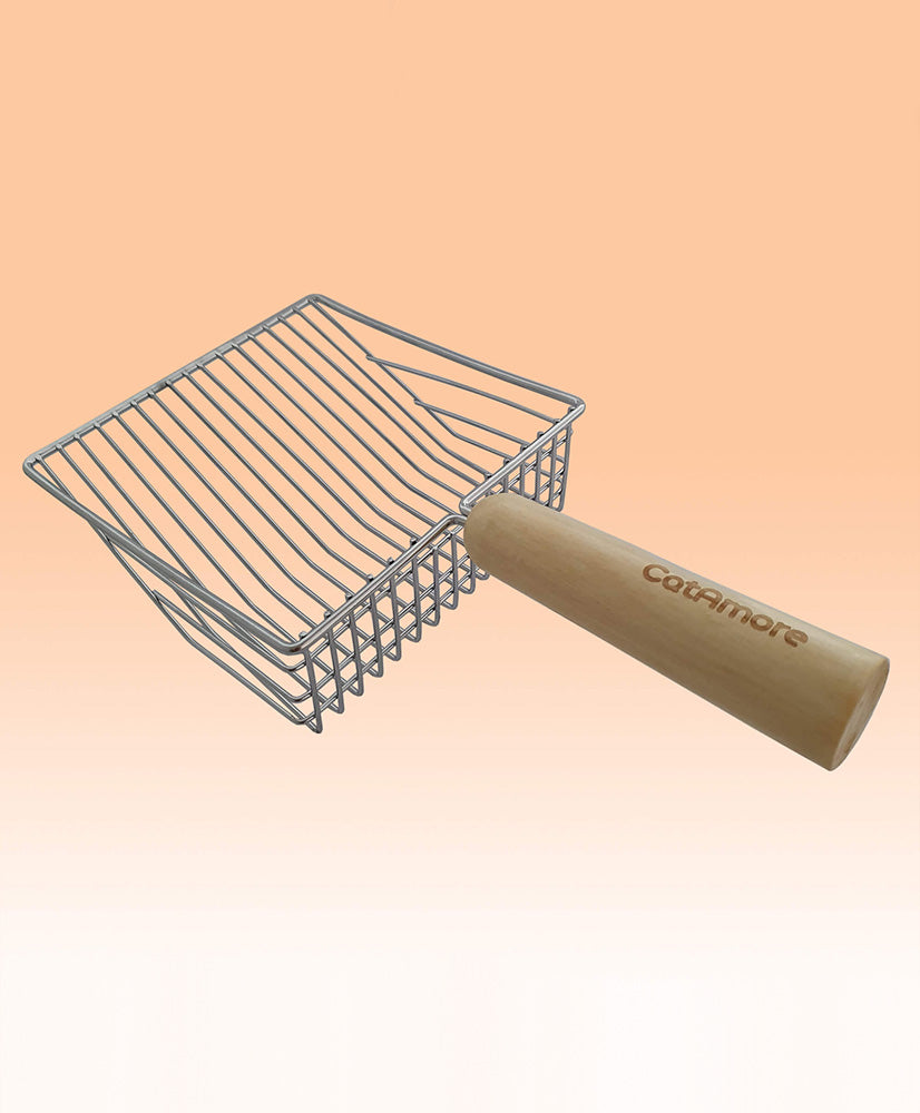 CatAmore XXL Kattenbakschep Metaal met Houten Handvat en Houder