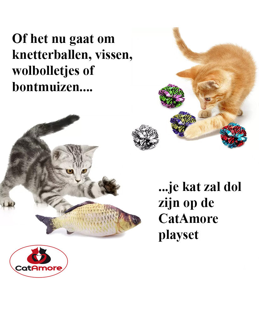 CatAmore 28-delig kattenspeelgoed met kattentunnel Muis Veer Matatabi Vis Kattenkruid