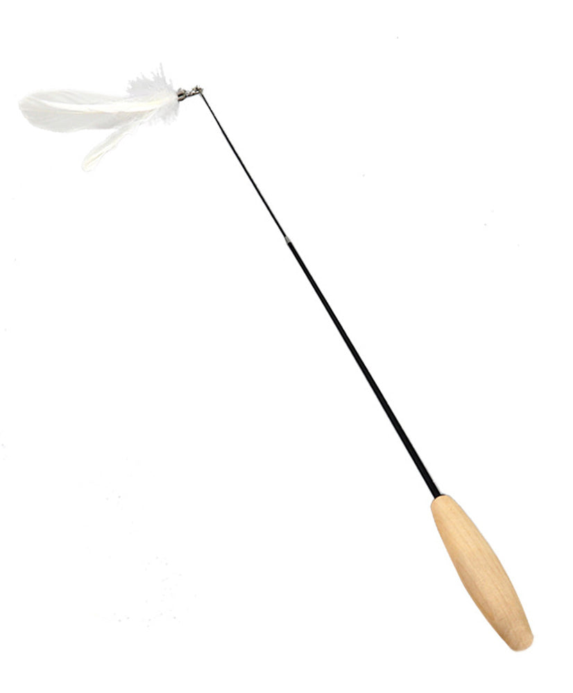 CatAmore Kattenhengel met Veren Speelhengel Houten Handvat Belveer 95 cm lang