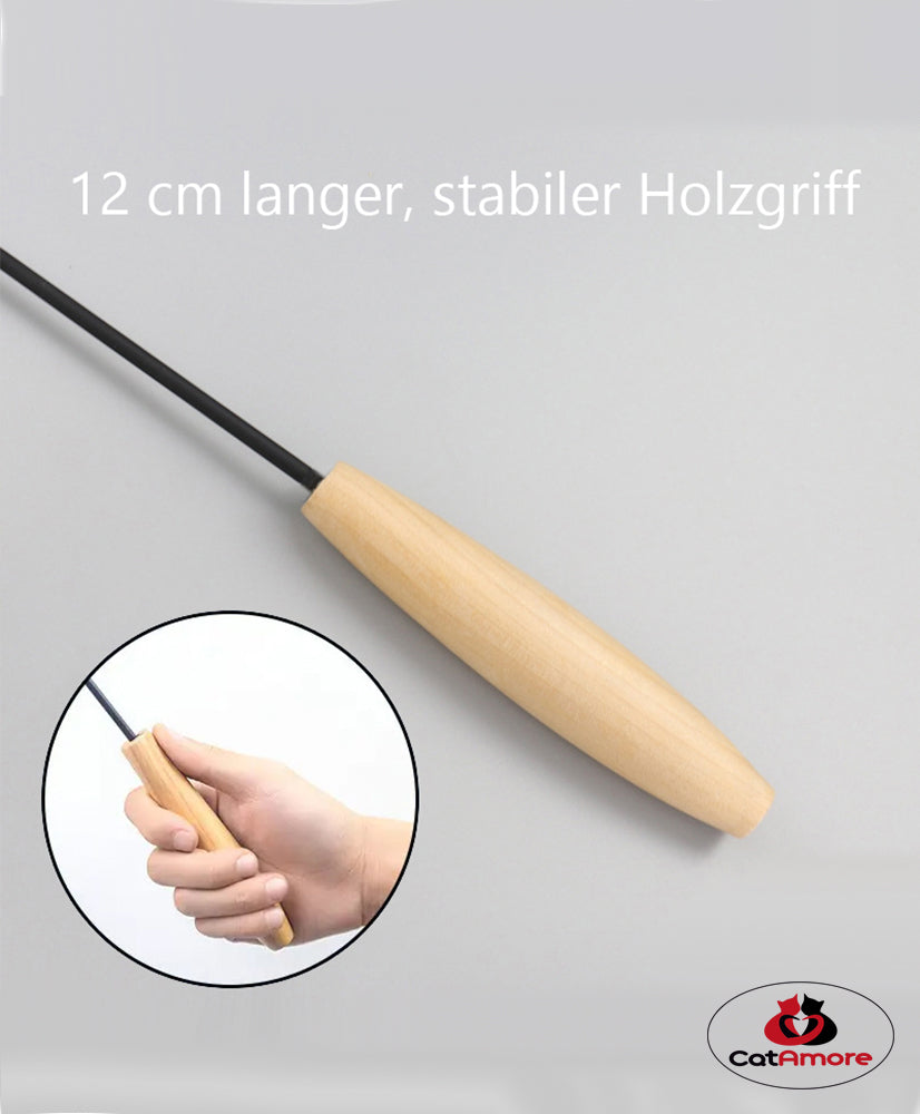 CatAmore Kattenhengel met Veren Speelhengel Houten Handvat Belveer 95 cm lang