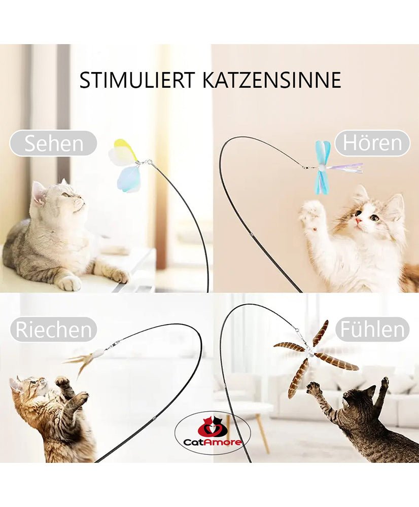 CatAmore Kattenhengel met Veren Speelhengel Houten Handvat Belveer 95 cm lang