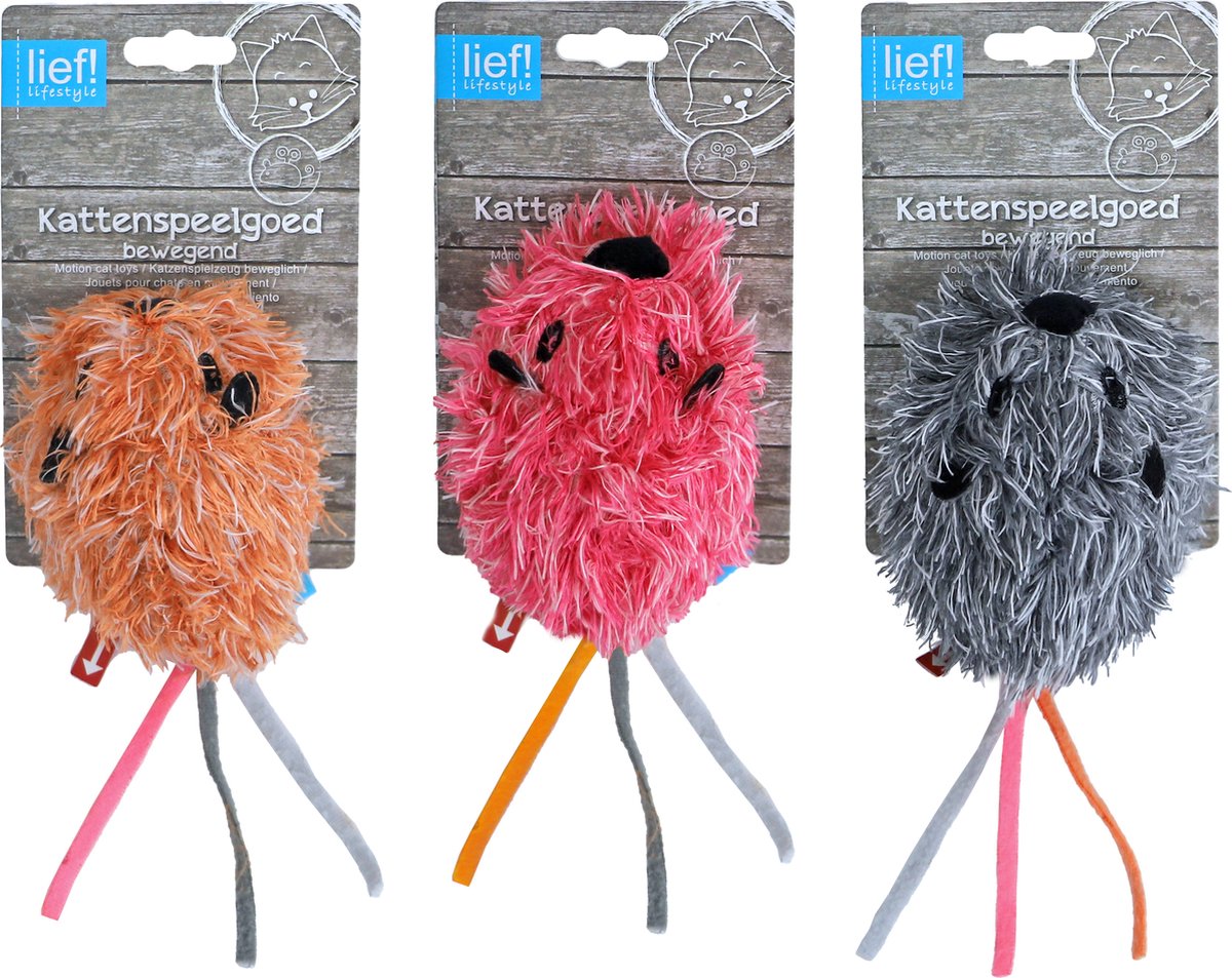Lief Kattenspeelgoed Bibbermuis 18 cm, willekeurige kleur – Vibrerende Pluche Speelmuis voor Katten