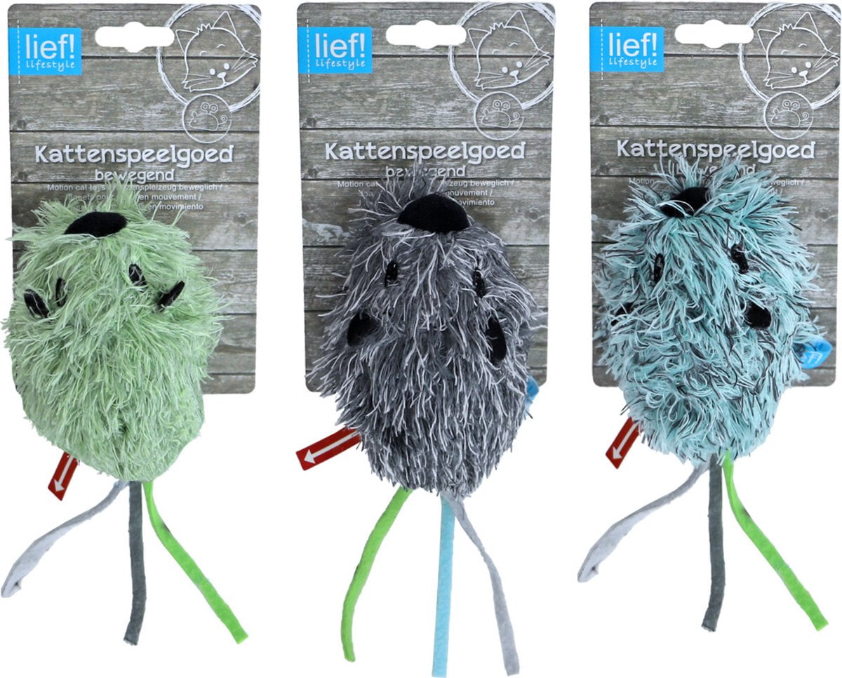 Lief Kattenspeelgoed Bibbermuis 18 cm, willekeurige kleur – Vibrerende Pluche Speelmuis voor Katten