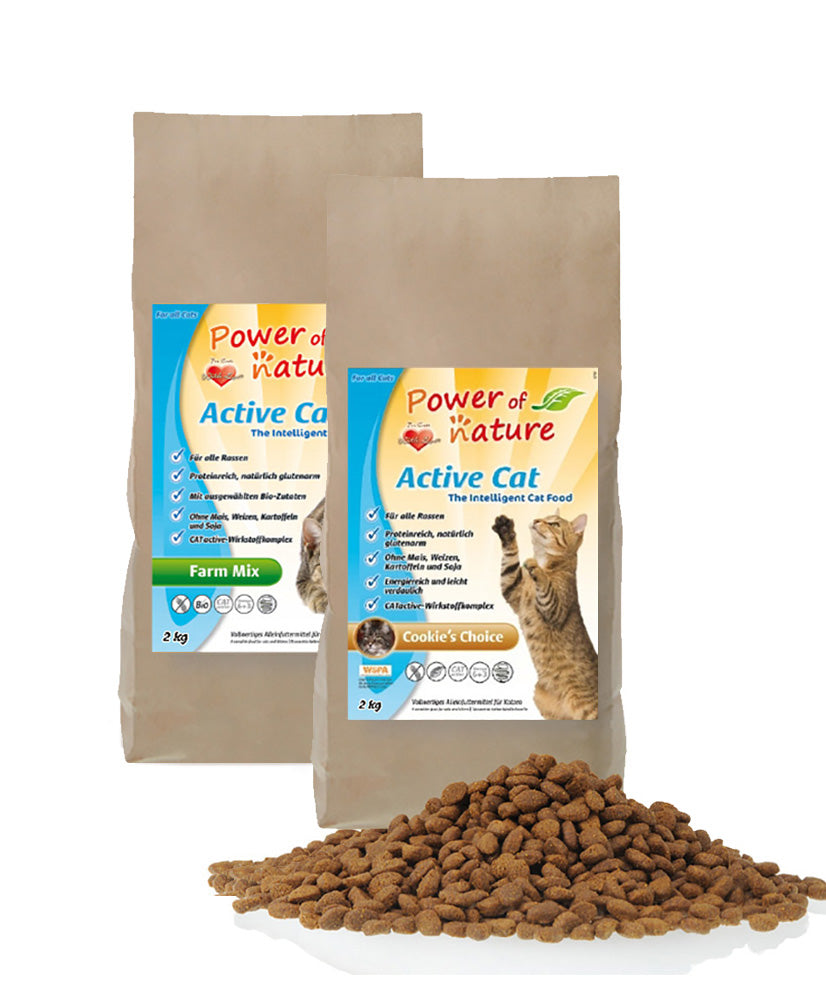 2 kg Power of Nature Active Cat Farm Mix + 2 kg Cookies Choice kattenvoer droogvoer