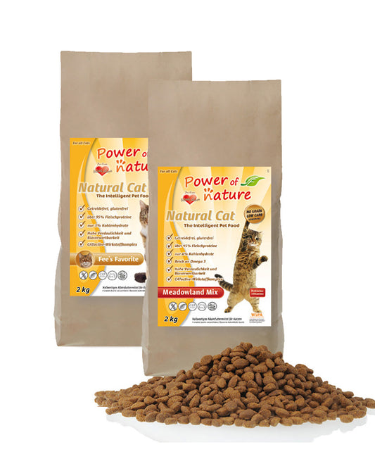 2 kg Power of Nature Natural Cat Fees Favorite + 2 kg Meadowland Mix kattenvoer droogvoer