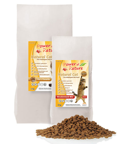 12 kg Power of Nature Natural Cat Fees Favorite + 6 kg Meadowland Mix Croquettes pour chats