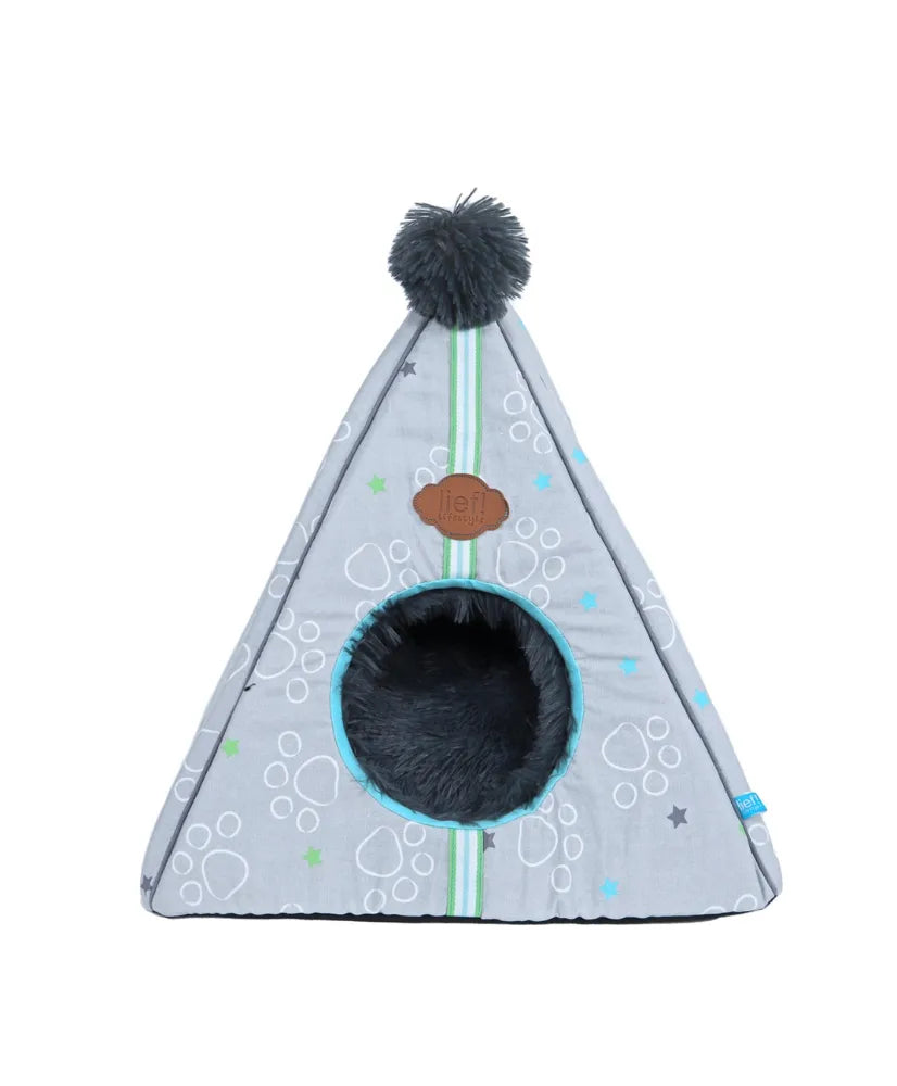 Lief! Tipi hondenhuis / kattenhuis 50x50 cm – speels pootjes-design voor kleine huisdieren