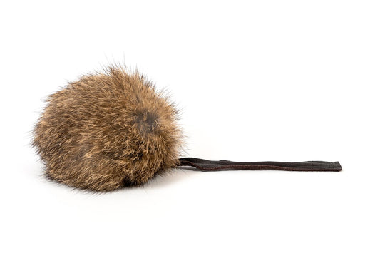 Roger Rat kattenspeelgoed – bontbal van natuurlijk konijnenbont met leren staart